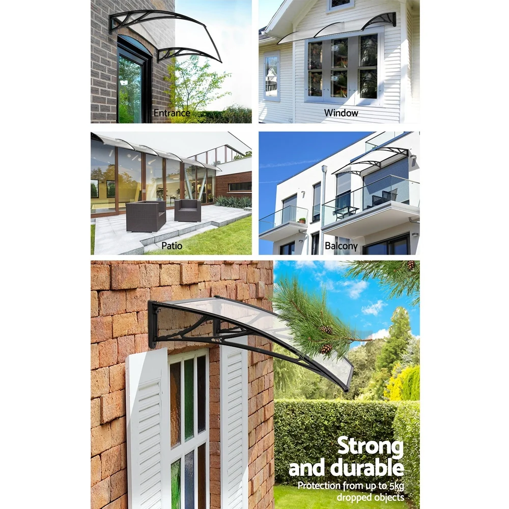 Window Awning Door Canopy 1m x 4m Transparent Sheet Black Plastic Frame - Image 4