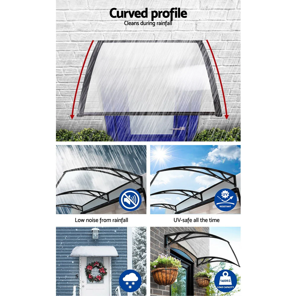 Window Awning Door Canopy 1m x 4m Transparent Sheet Black Plastic Frame - Image 5