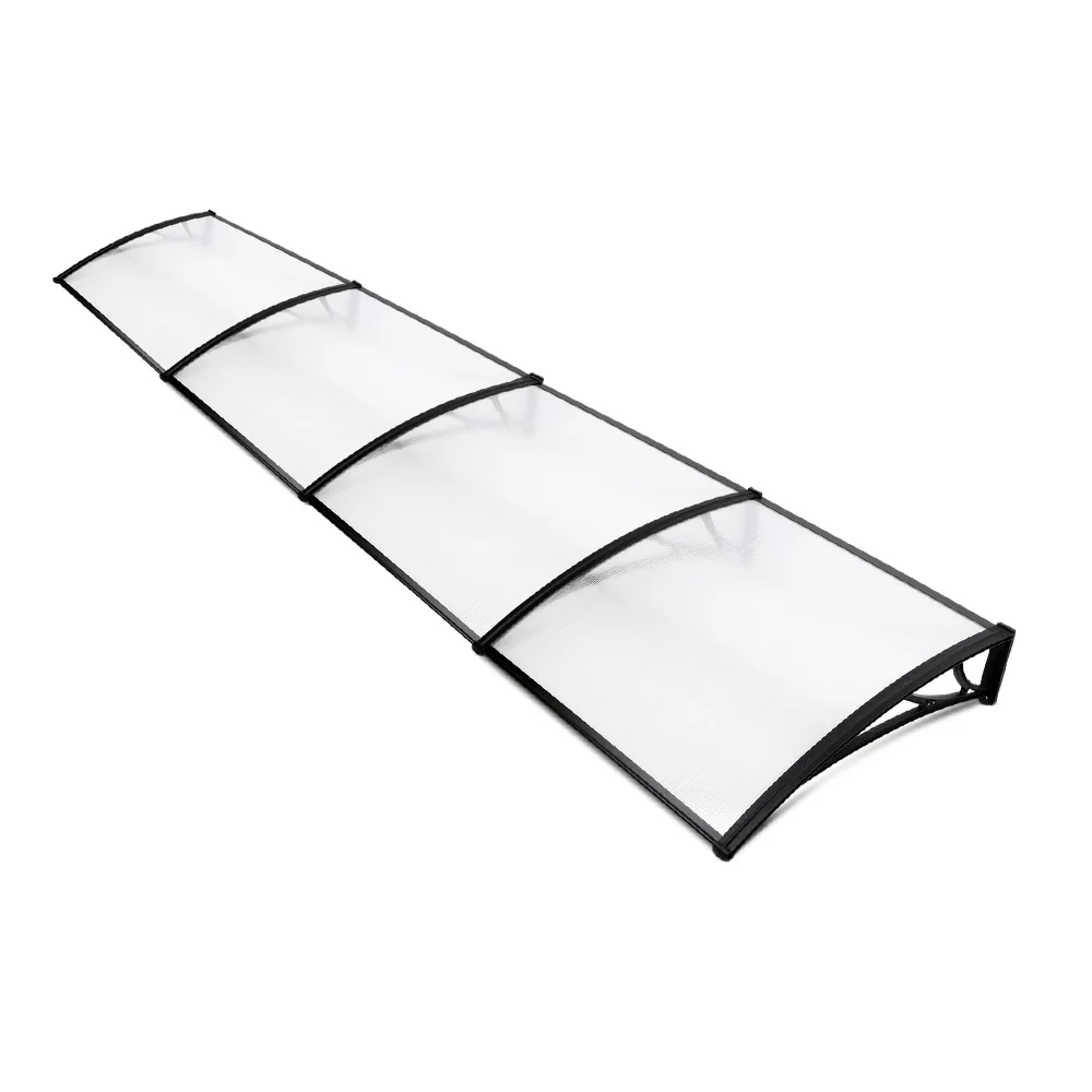 Window Awning Door Canopy 1m x 4m Transparent Sheet Black Plastic Frame - Image 8