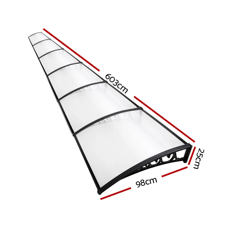 Window Door Awning 1mx6m Transparent Plastic Frame - Image 2
