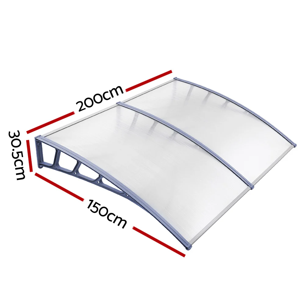 Window Door Awning Canopy 1.5mx2m Transparent Sheet Grey Plastic Frame - Image 2