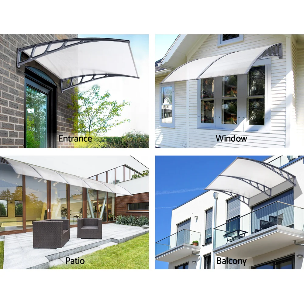 Window Door Awning Canopy 1.5mx2m Transparent Sheet Grey Plastic Frame - Image 3