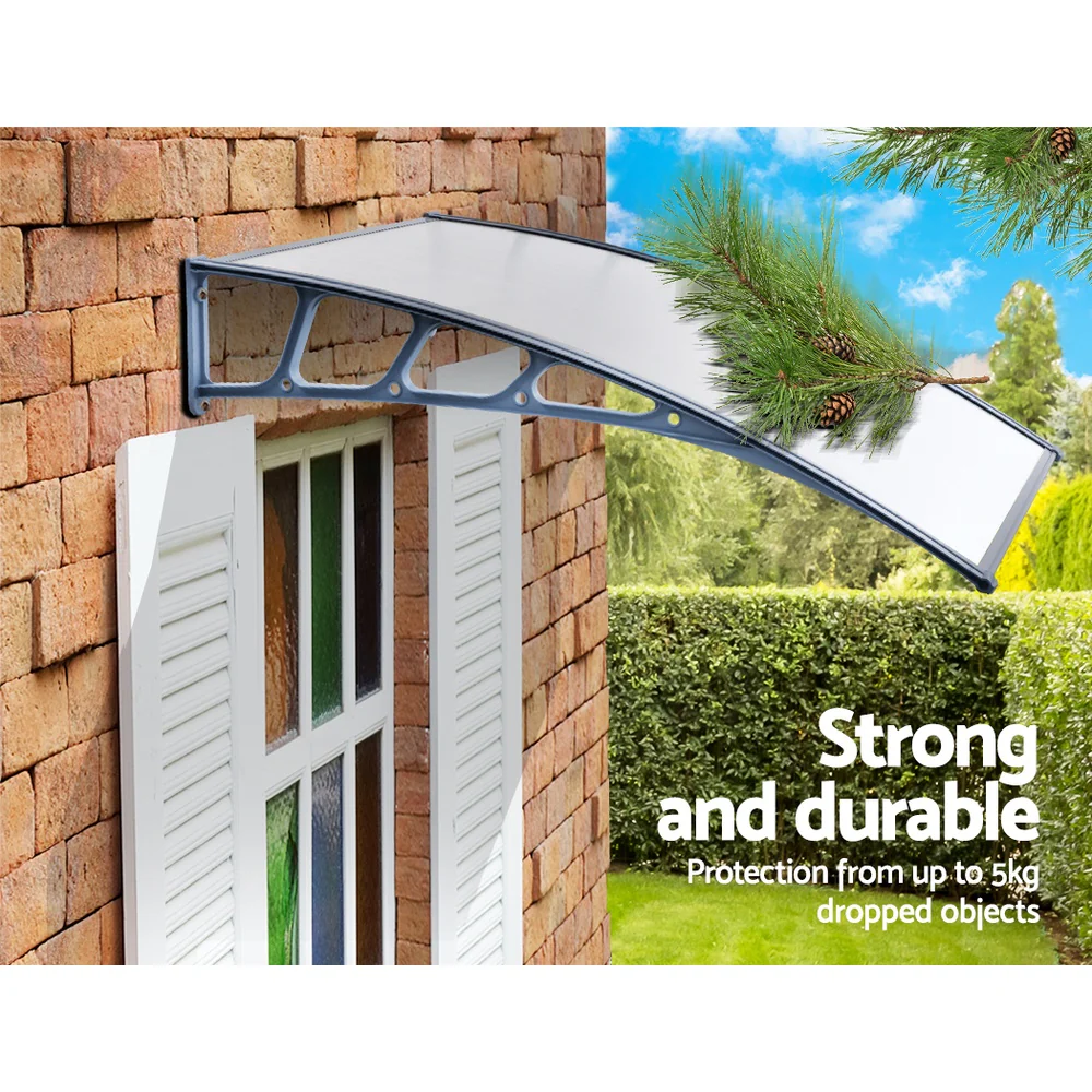 Window Door Awning Canopy 1.5mx2m Transparent Sheet Grey Plastic Frame - Image 4