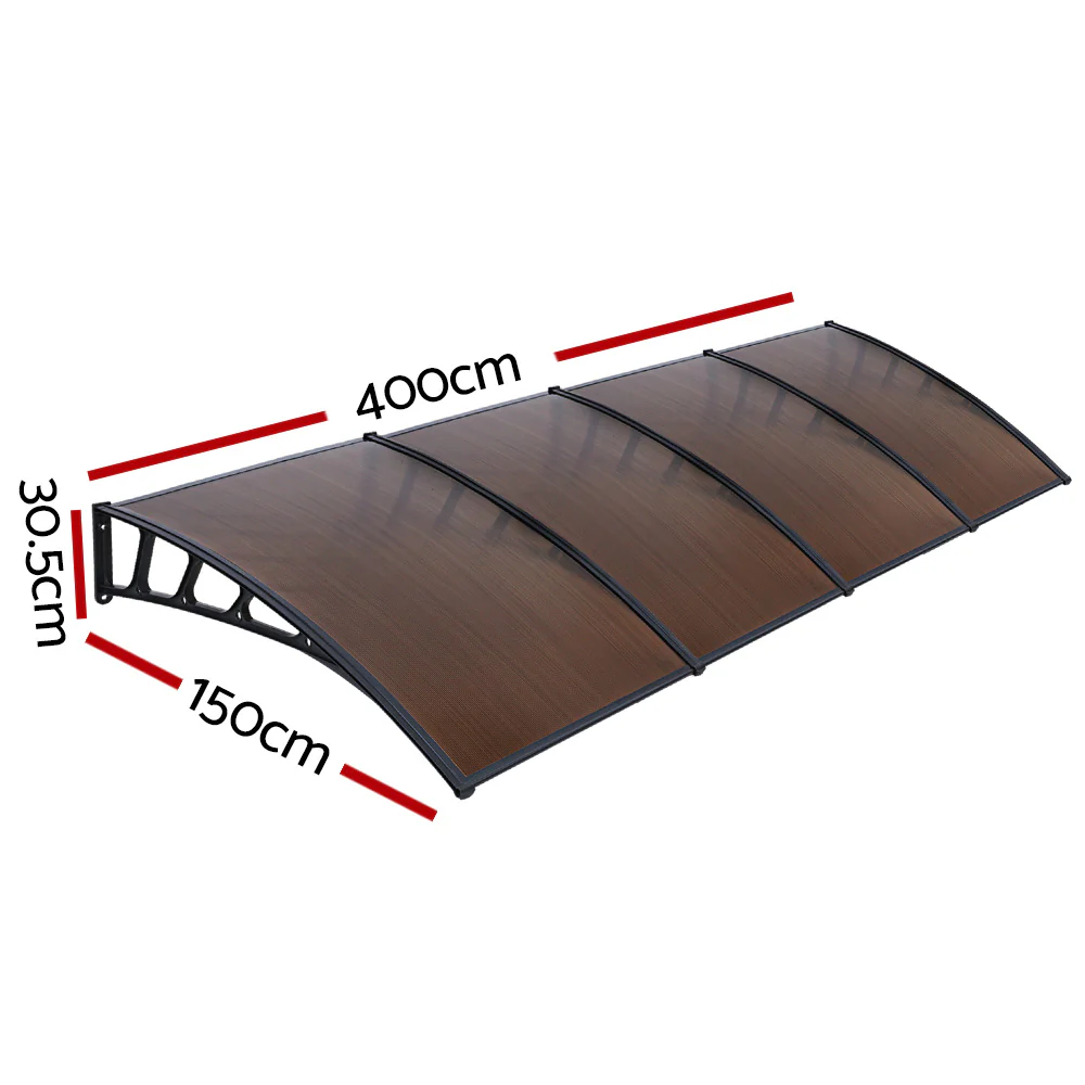 Window Door Awning Canopy 1.5mx4m Brown Sheet Black Plastic Frame - Image 2