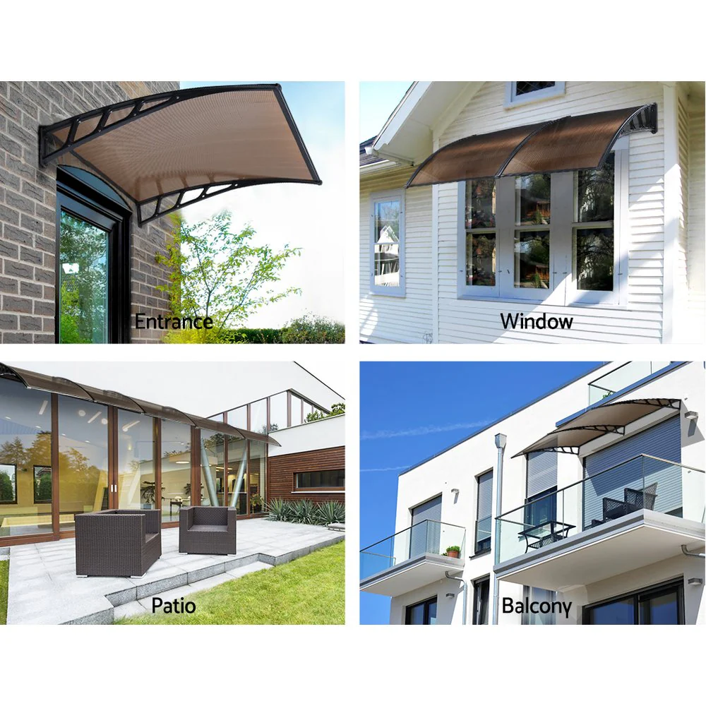 Window Door Awning Canopy 1.5mx4m Brown Sheet Black Plastic Frame - Image 3