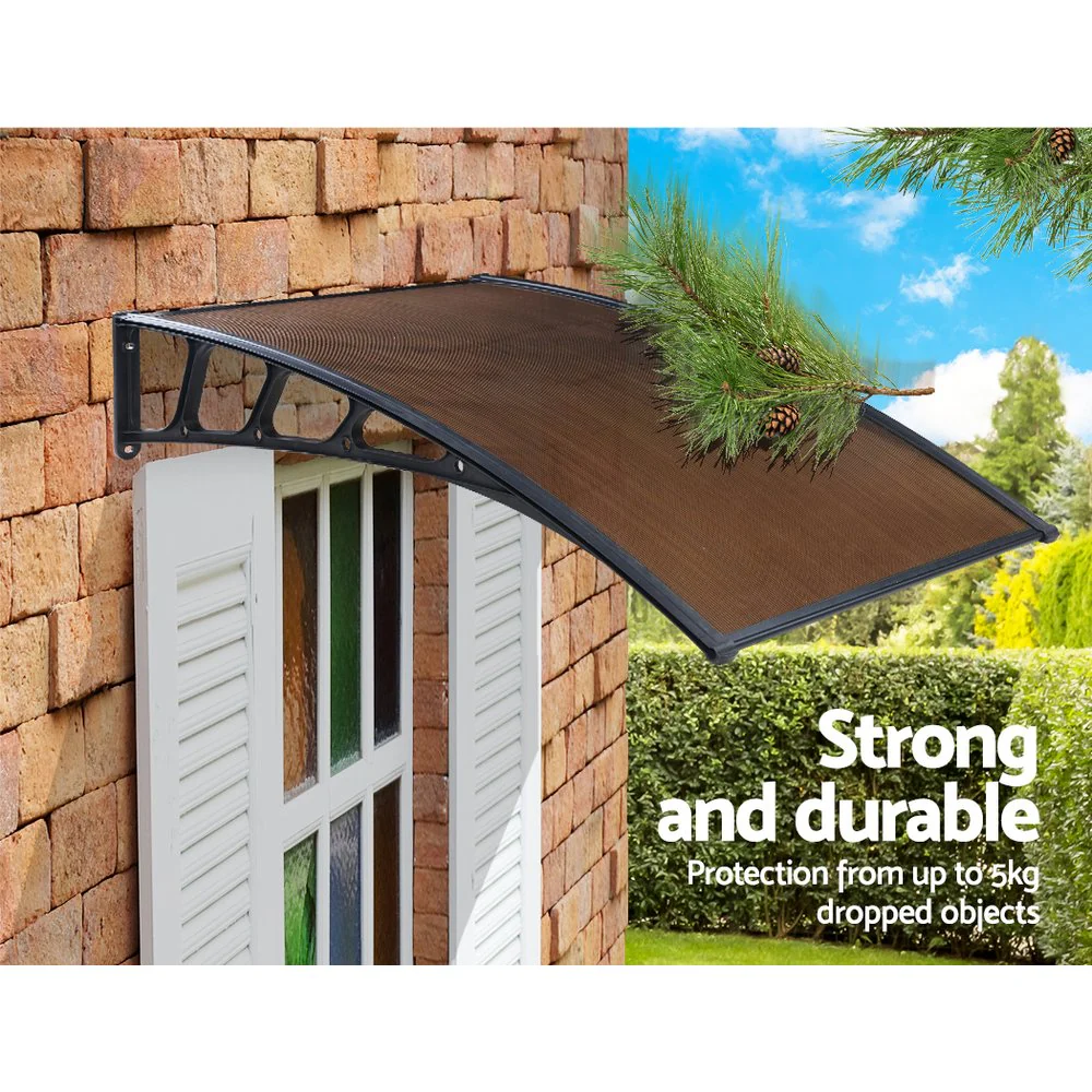 Window Door Awning Canopy 1.5mx4m Brown Sheet Black Plastic Frame - Image 4