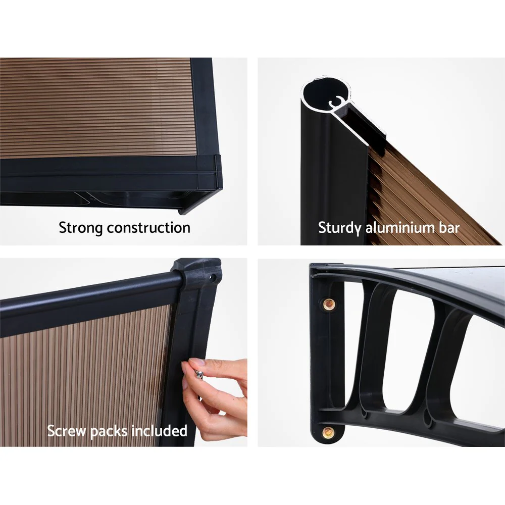 Window Door Awning Canopy 1.5mx4m Brown Sheet Black Plastic Frame - Image 6