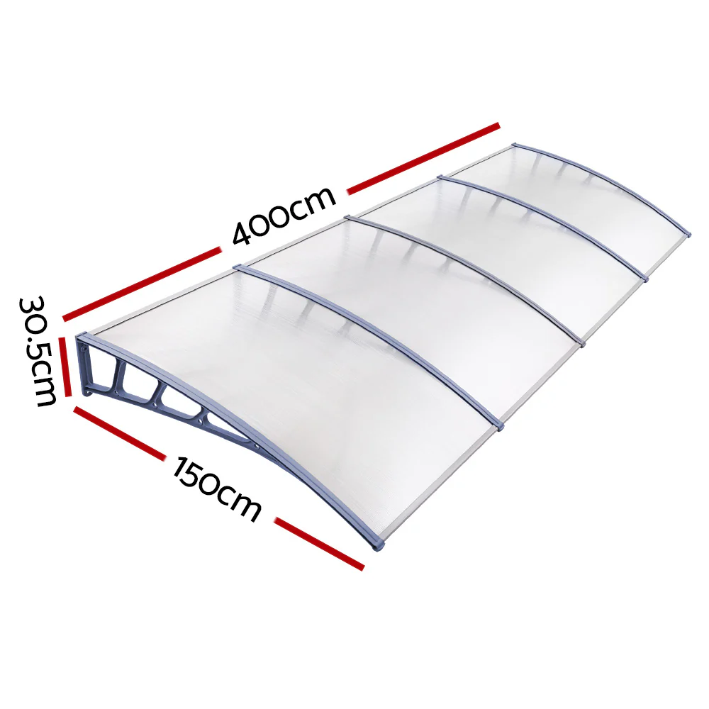 Window Door Awning Canopy 1.5mx4m Transparent Sheet Grey Plastic Frame - Image 2