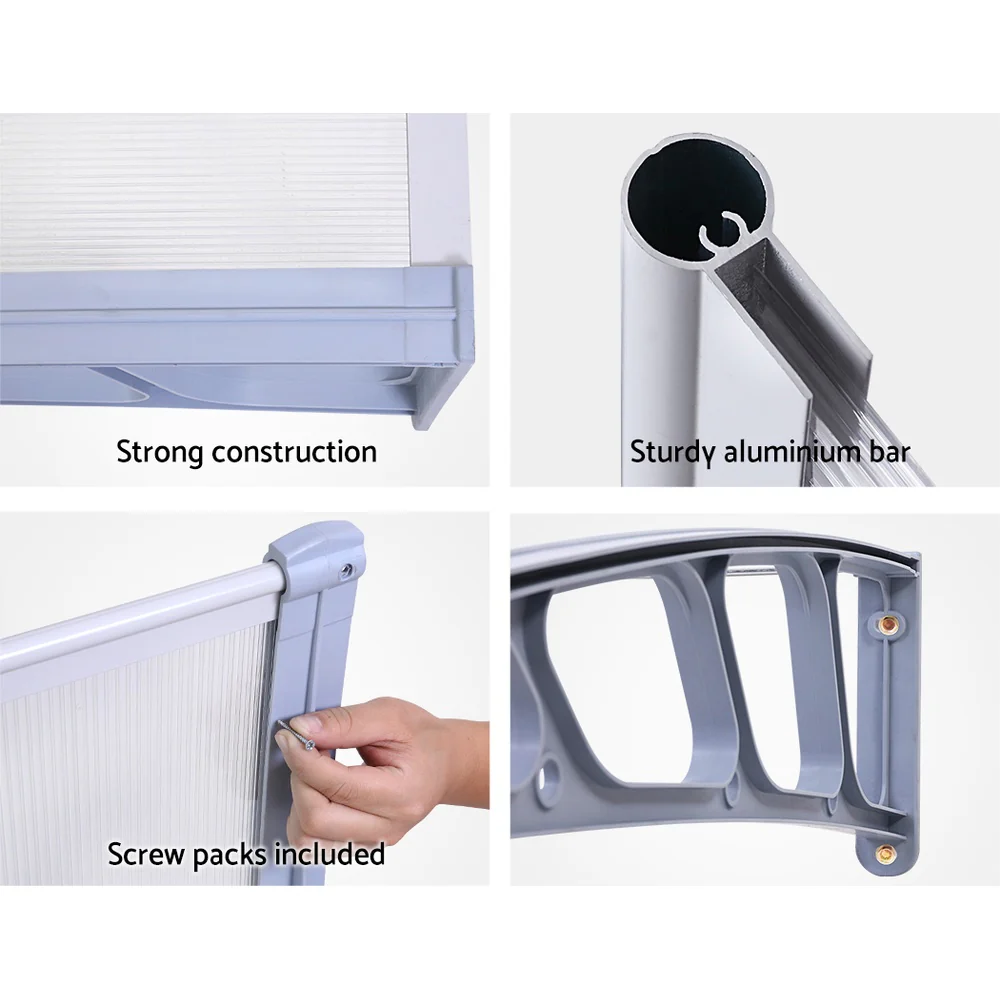 Window Door Awning Canopy 1.5mx4m Transparent Sheet Grey Plastic Frame - Image 6