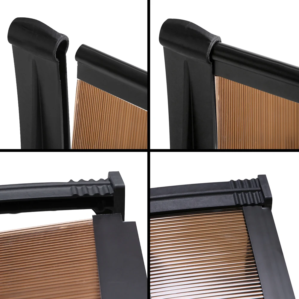 Window Door Awning Canopy 1mx2m Brown Sheet Black Plastic Frame - Image 5