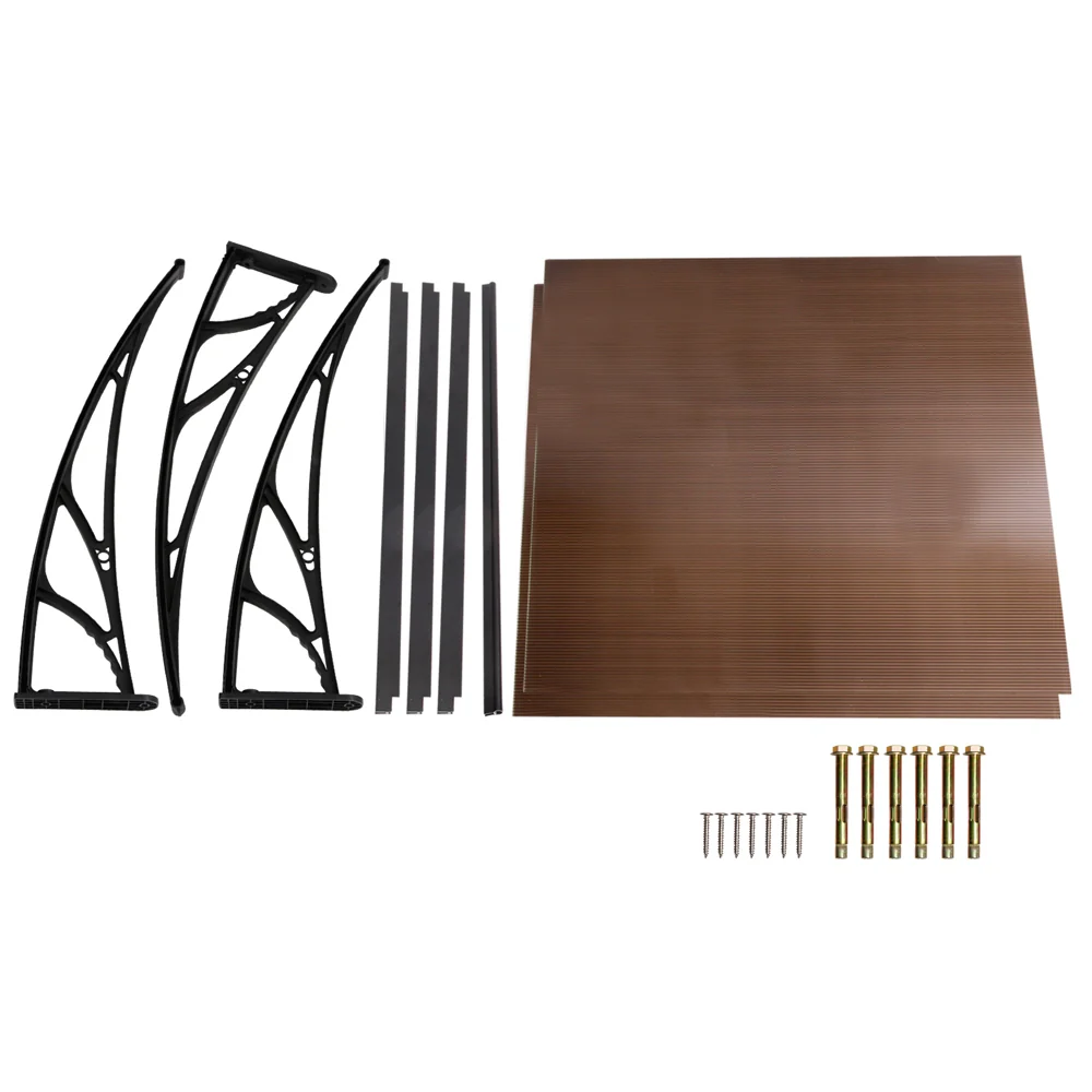 Window Door Awning Canopy 1mx2m Brown Sheet Black Plastic Frame - Image 6