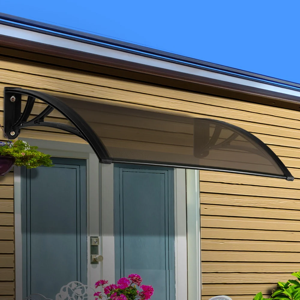 Window Door Awning Canopy 1mx2m Brown Sheet Black Plastic Frame - Image 7