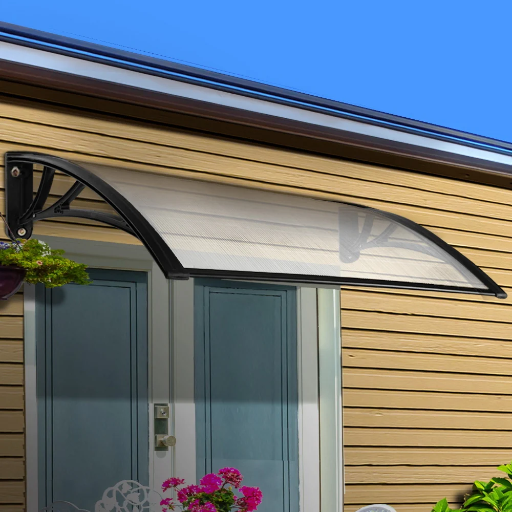 Window Door Awning Canopy 1mx2m Transparent Sheet Black Plastic Frame - Image 7