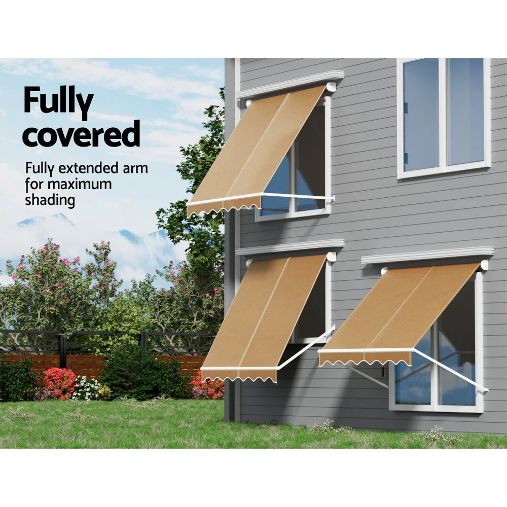 Window Fixed Pivot Arm Awning Outdoor Retractable Canopy 2.1X2.1M Beige - Image 5