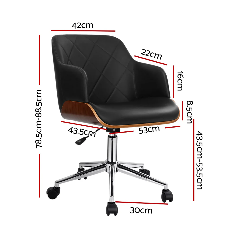 Wooden Office Chair Leather Seat - Black - Image 2