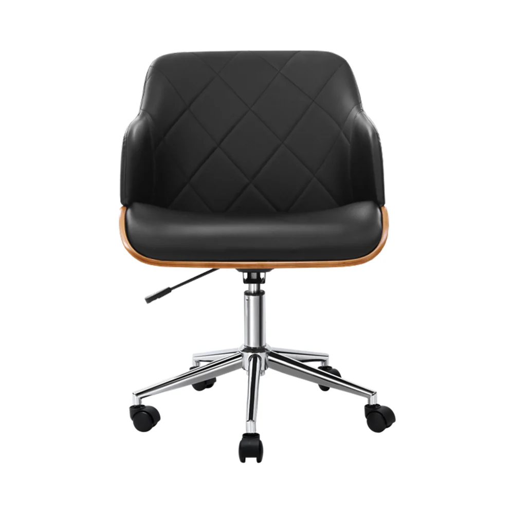 Wooden Office Chair Leather Seat - Black - Image 3