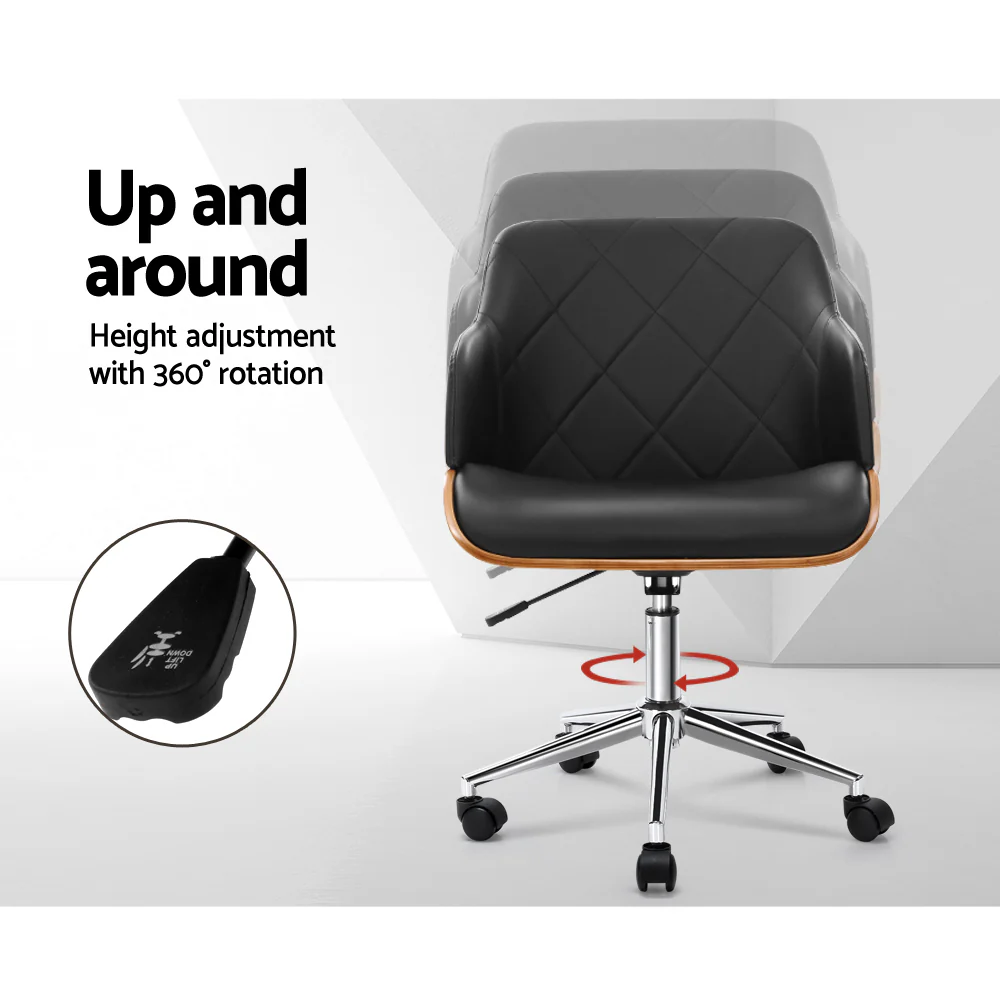 Wooden Office Chair Leather Seat - Black - Image 4