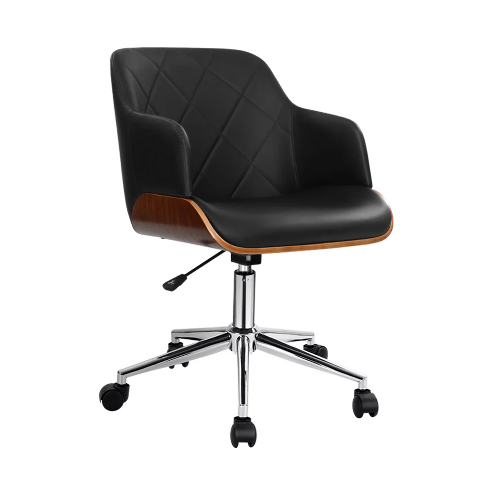Wooden Office Chair Leather Seat - Black - Image 7