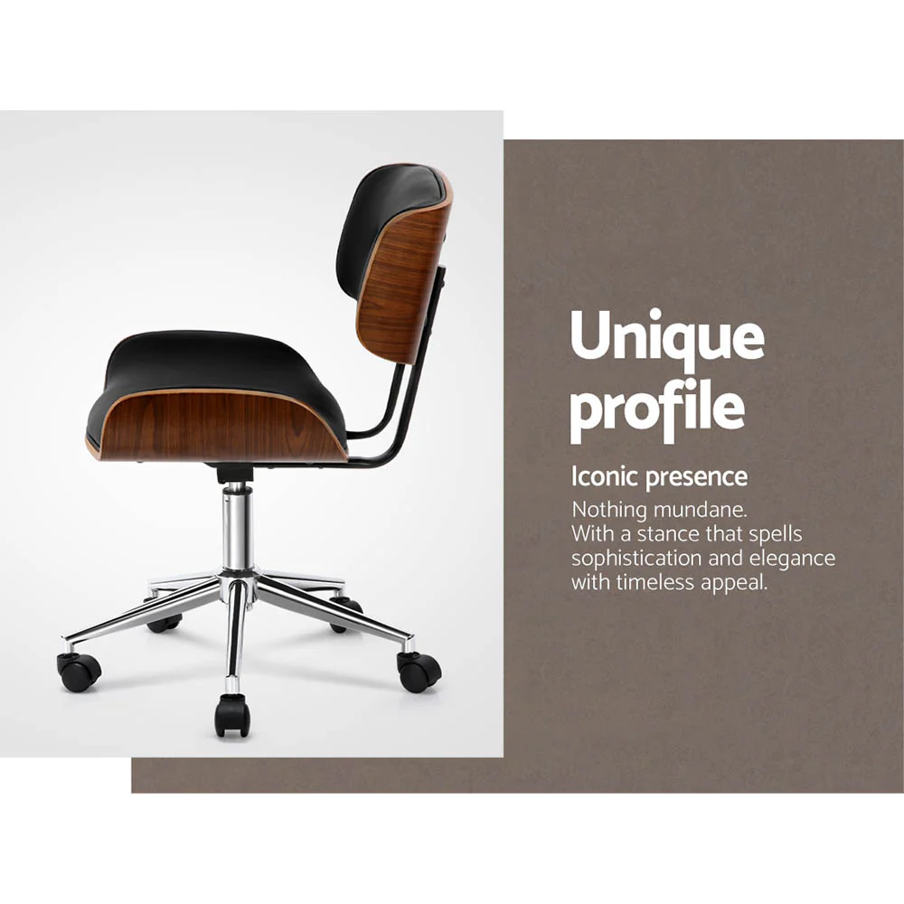 Wooden Office Chair Leather Seat - Black - Image 6