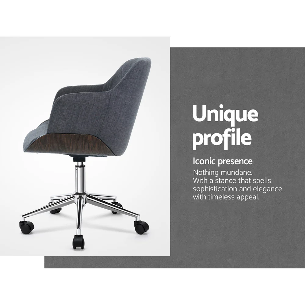 Wooden Office Chair Fabric Seat Grey - Image 4