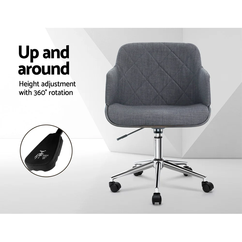 Wooden Office Chair Fabric Seat Grey - Image 5