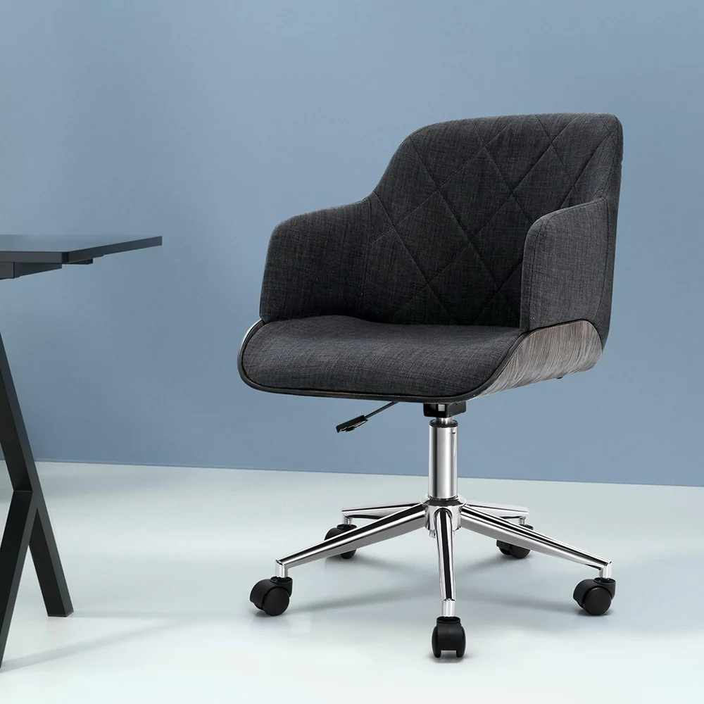 Wooden Office Chair Fabric Seat Grey - Image 8