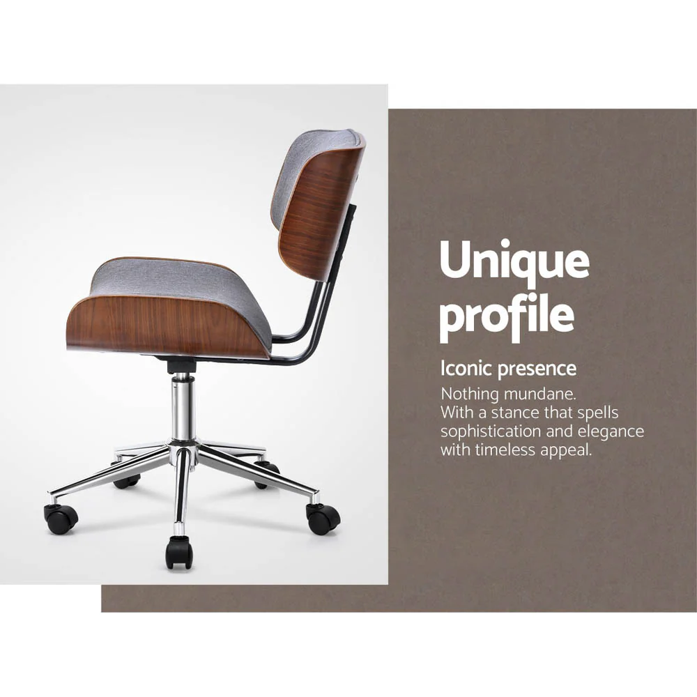 Wooden Office Chair Fabric Seat Grey - Image 6