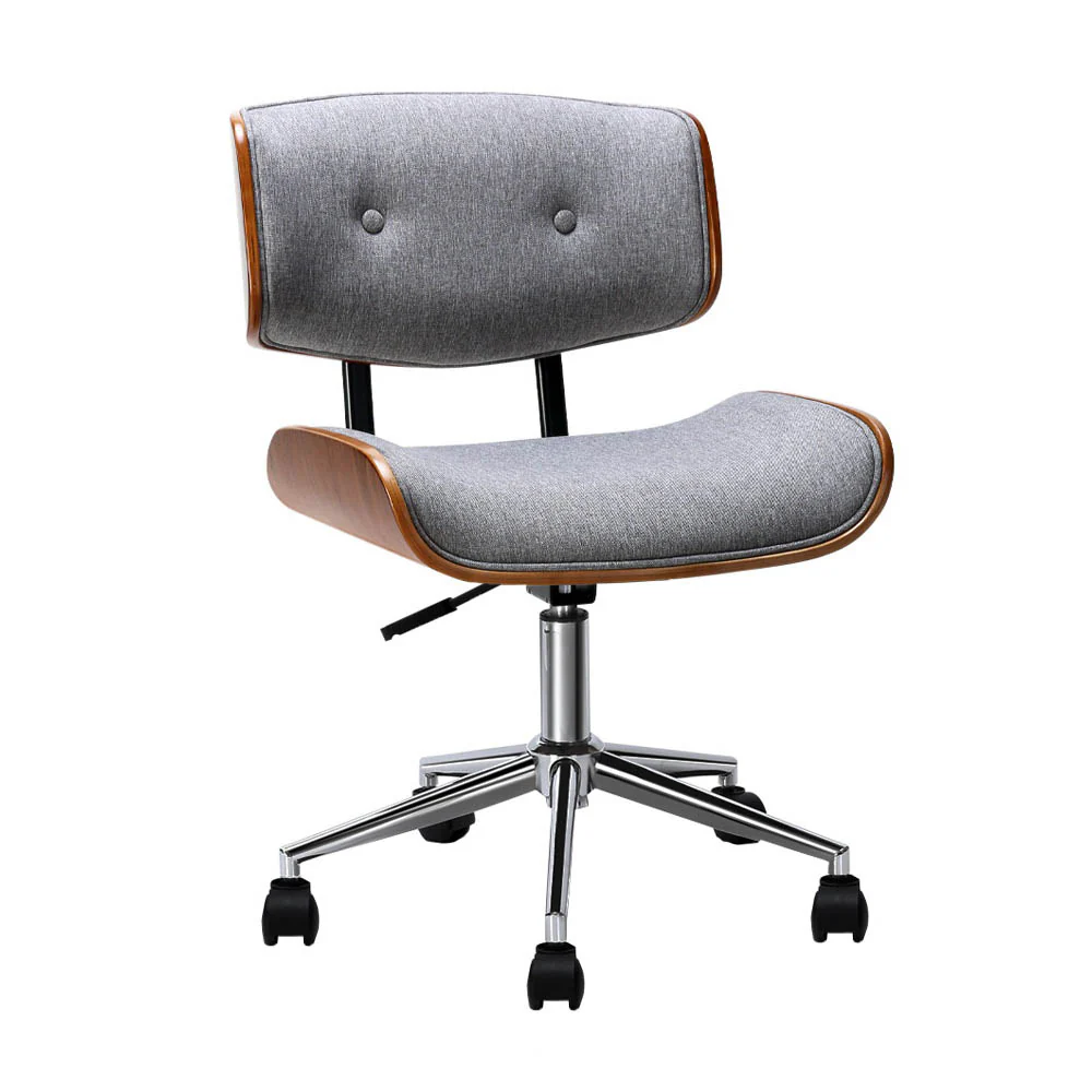 Wooden Office Chair Fabric Seat Grey - Image 8