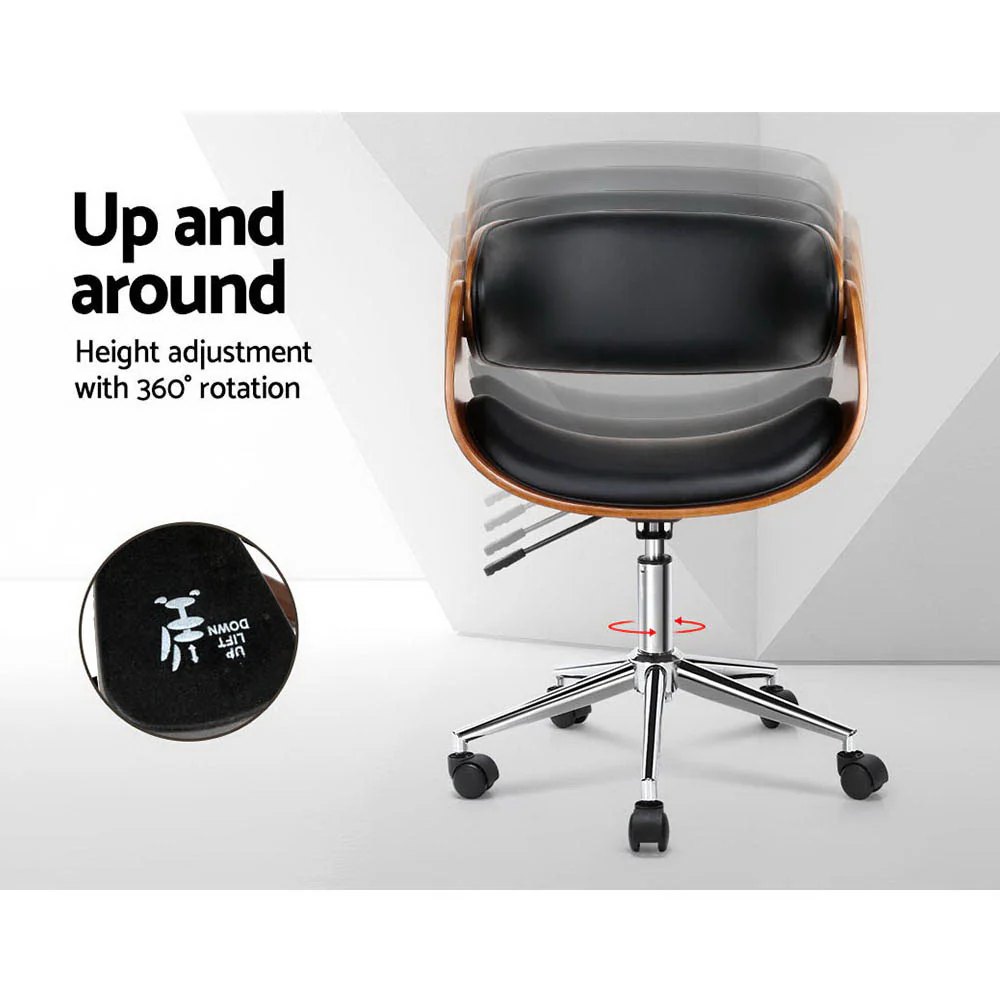 Wooden Office Chair Leather Seat Black - Image 5