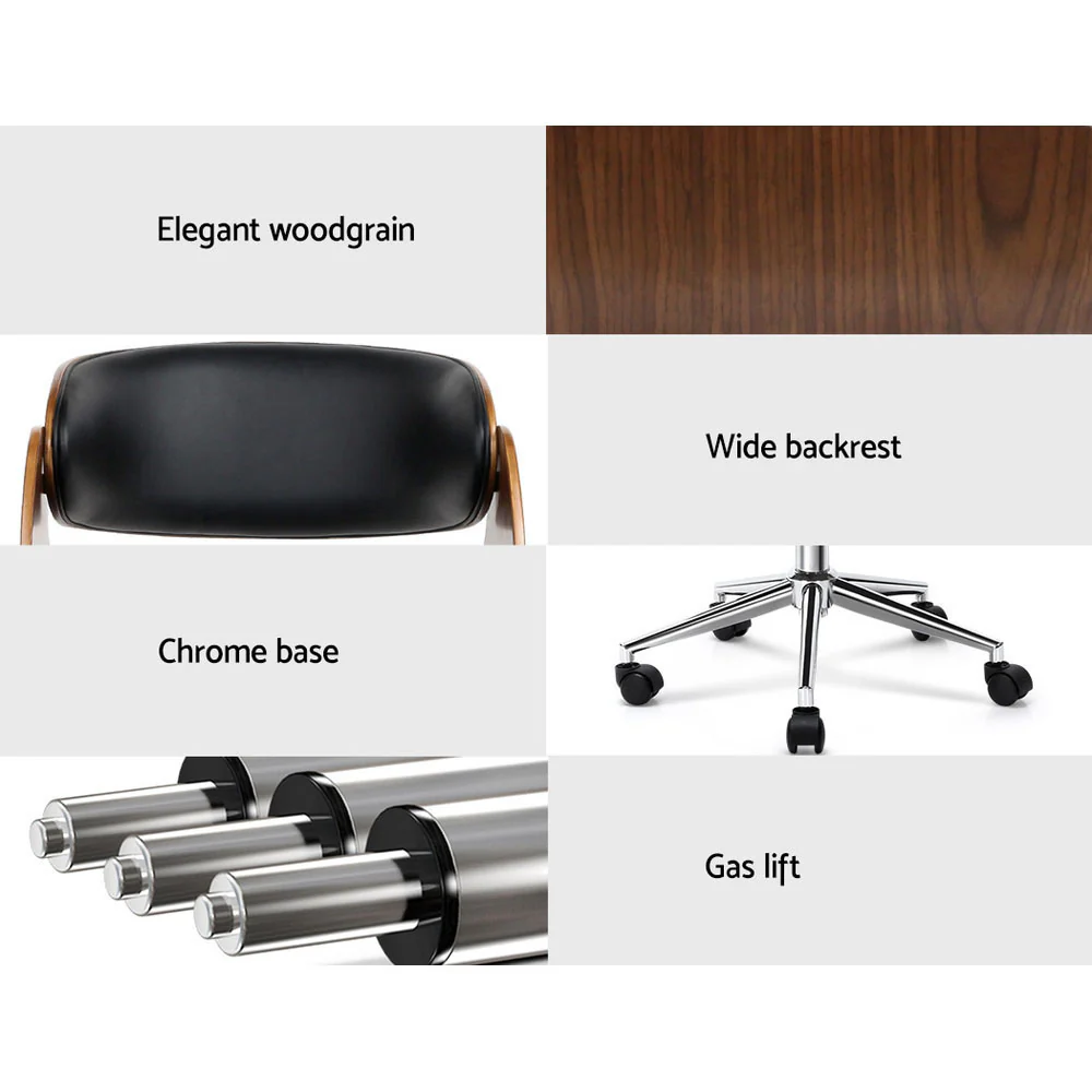 Wooden Office Chair Leather Seat Black - Image 6