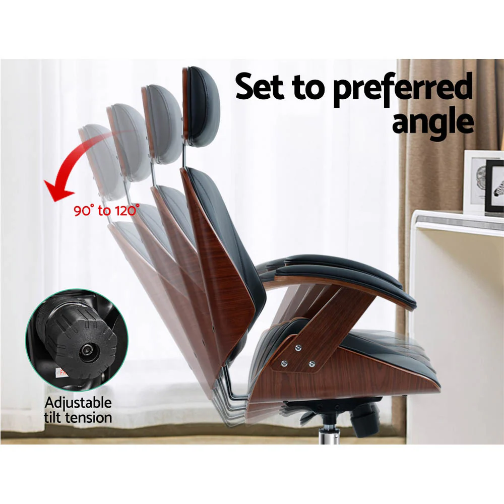 Wooden Office Chair Leather Seat Black - Image 6
