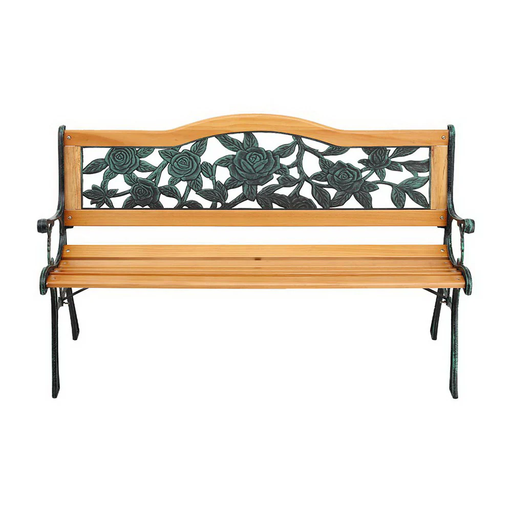 Wooden Outdoor Garden Bench Seat with Cast Iron Pattern - Image 3