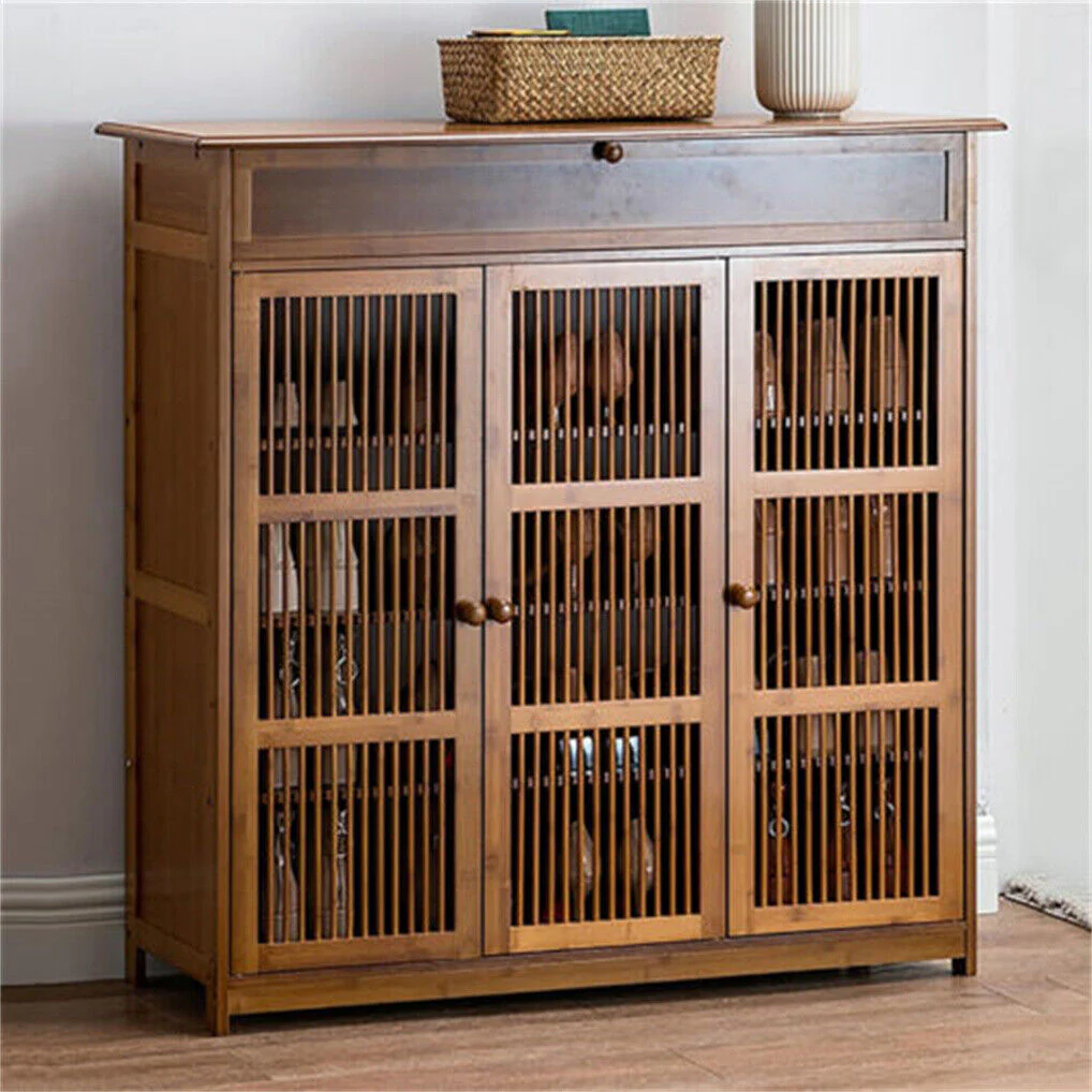 Wooden Shoe Rack XL 4 Tier 3 Doors Drawers Shelves Cabinet Organizer - Image 2