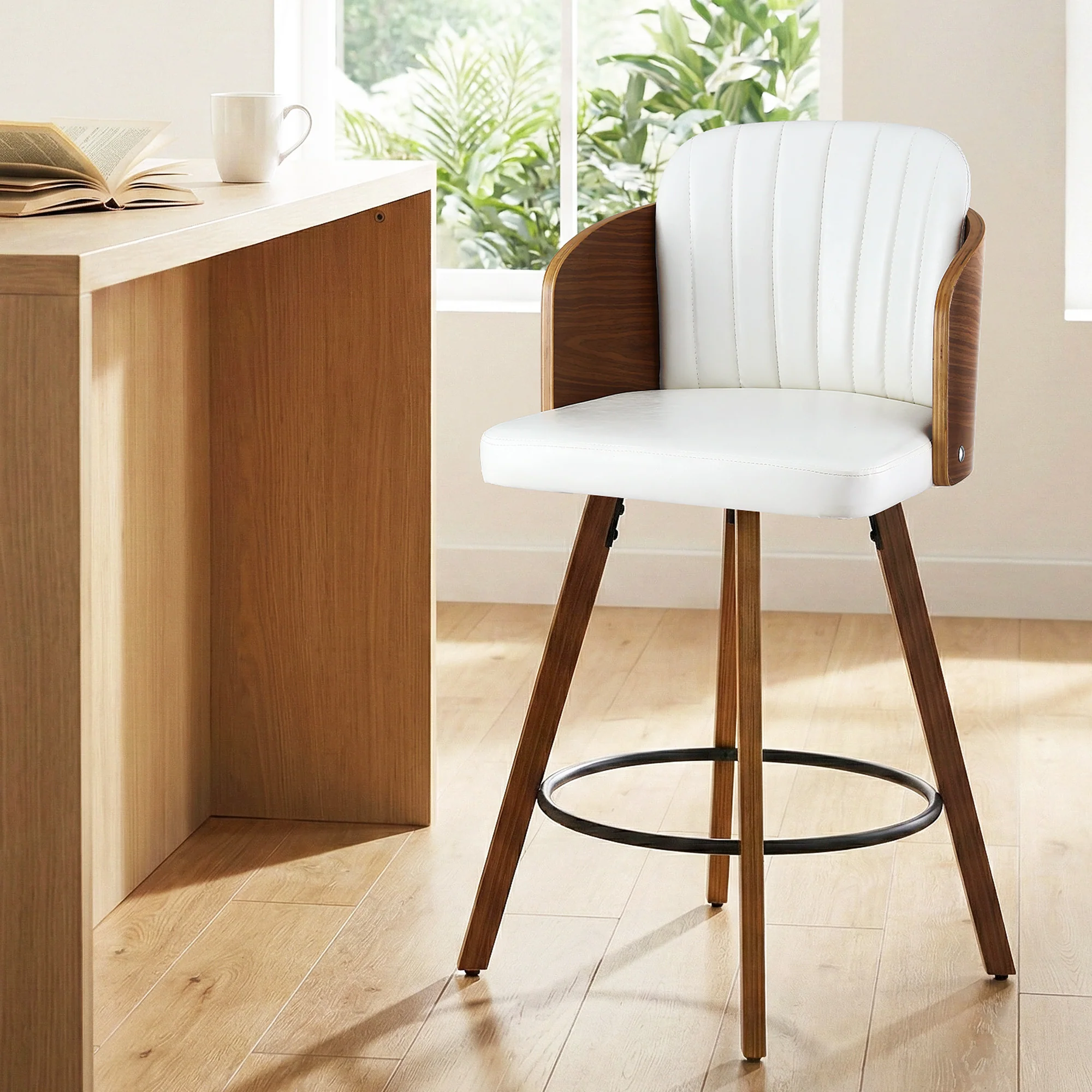 Wooden Swivel Bar Stool 58cm Seat Height - White - Image 9