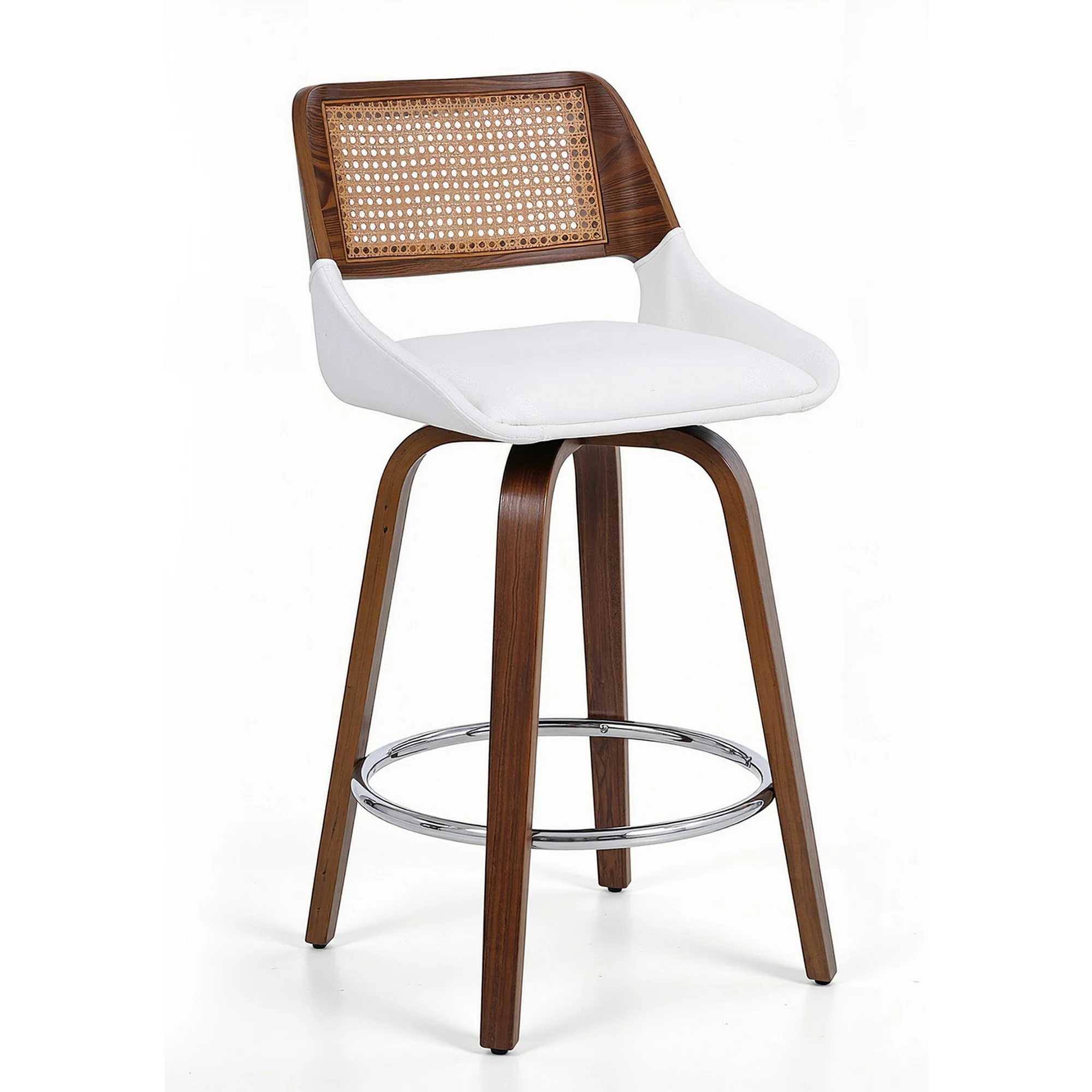Wooden Swivel Bar Stool 60cm Seat Height - White & Rattan