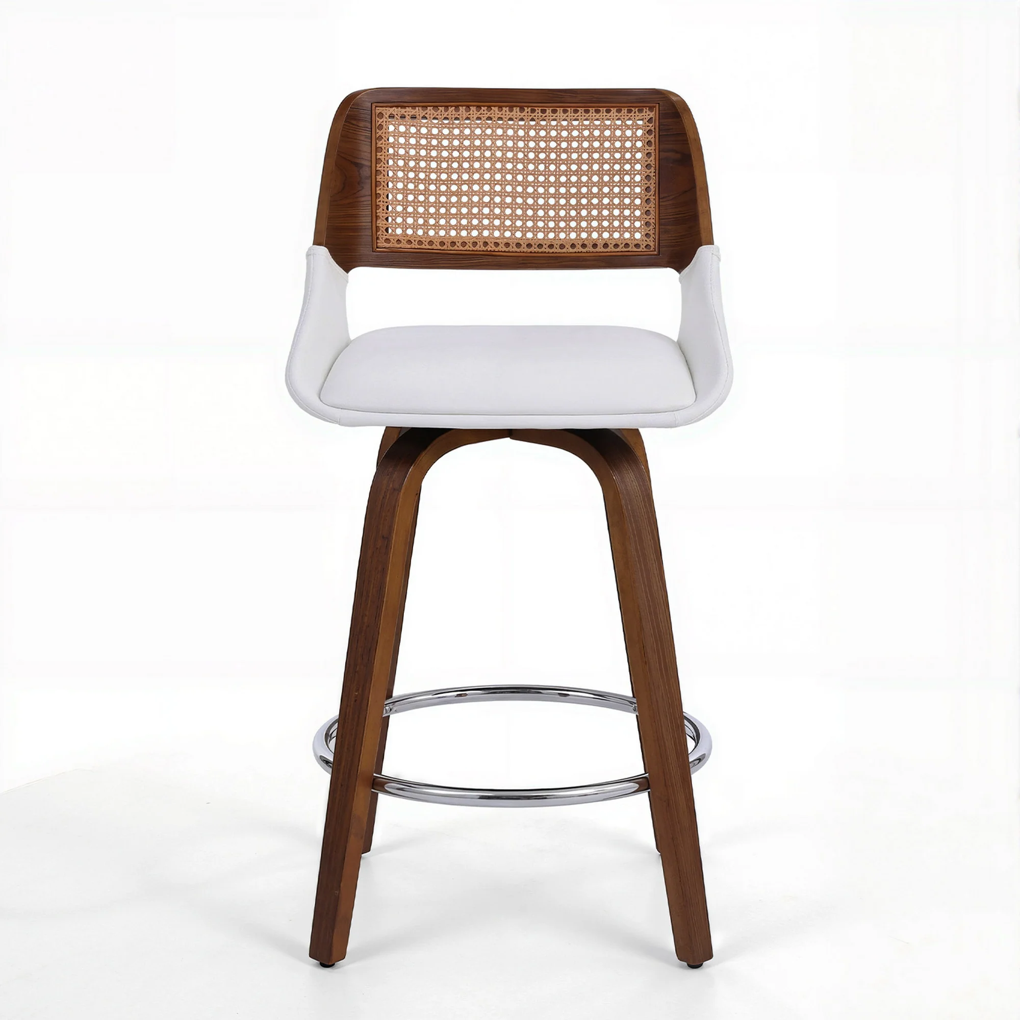 Wooden Swivel Bar Stool 60cm Seat Height - White & Rattan - Image 3