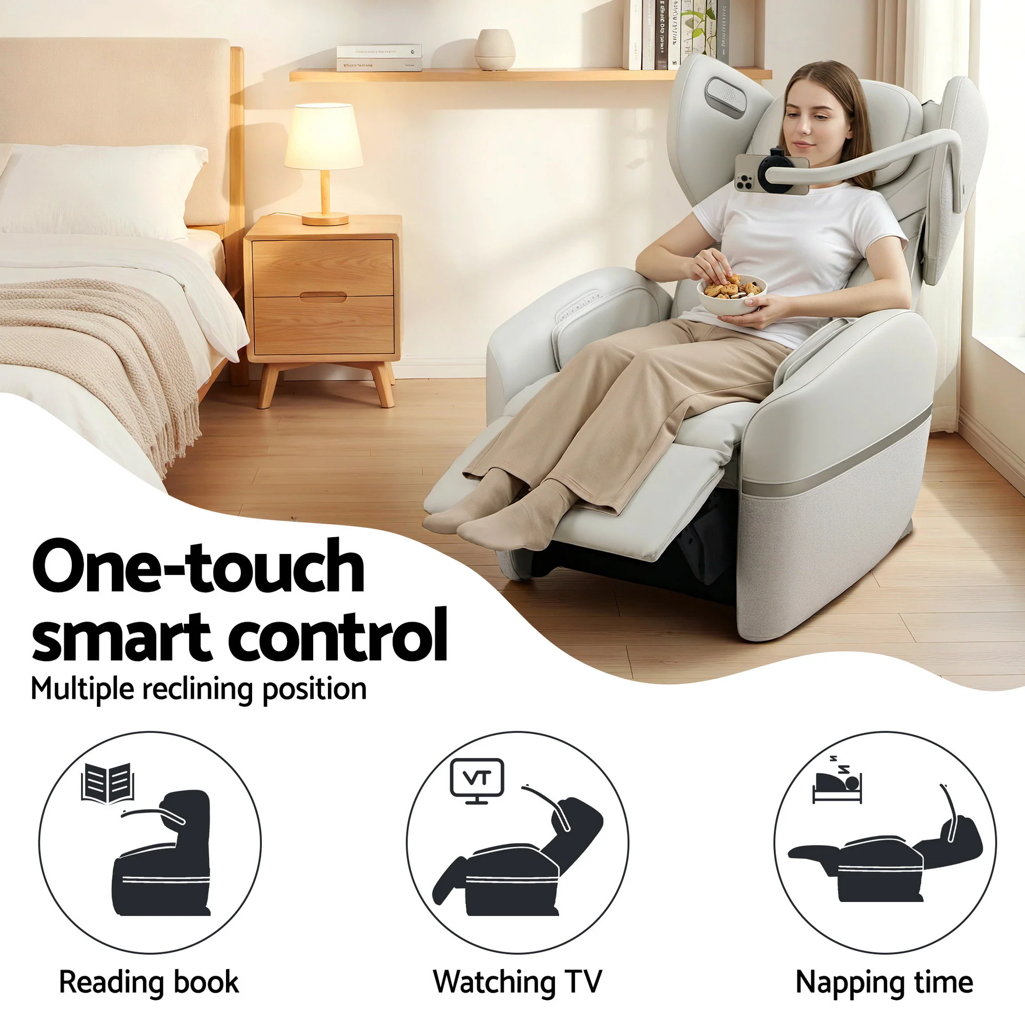 ZENO Electric Vibration Massage Recliner Chair - Beige - Image 4